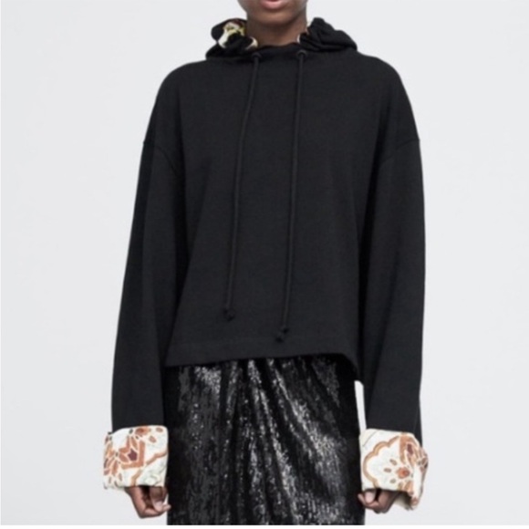 Zara satin-lined hoodie sweatshirt black chain print size medium - Picture 3 of 7
